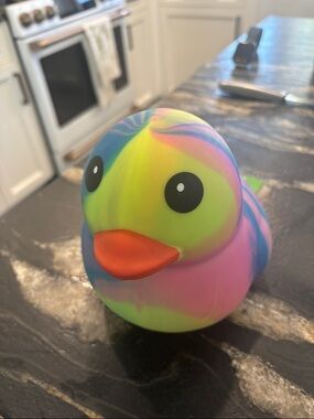 Squeeezy Rainbow Tie-Dye Rubber Duck Toy